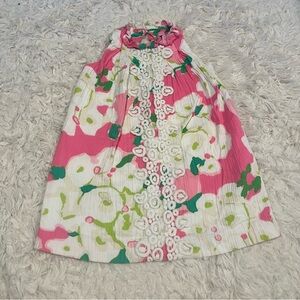 Lilly Pulitzer Pink and Green Floral Dress Size 4 EUC Cute